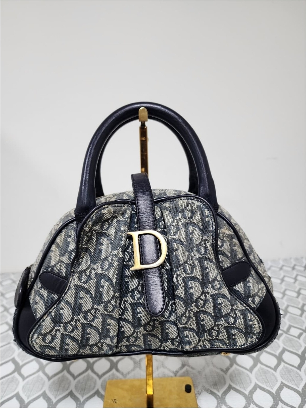 Christian Dior Vintage Diorissimo Double Saddle Bag Black/Grey